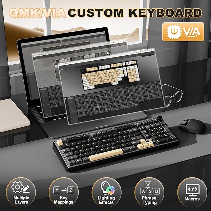 YUNZII B98 PRO QMK/VIA Wireless Mechanical Gaming Keyboard 96% Layout with Numpad and Cute Cat Knob BT/2.4G/USB-C Pre-Lubed Switch Hot Swap Gasket RGB for Win/Mac (Black Milk V2 Linear Switch)