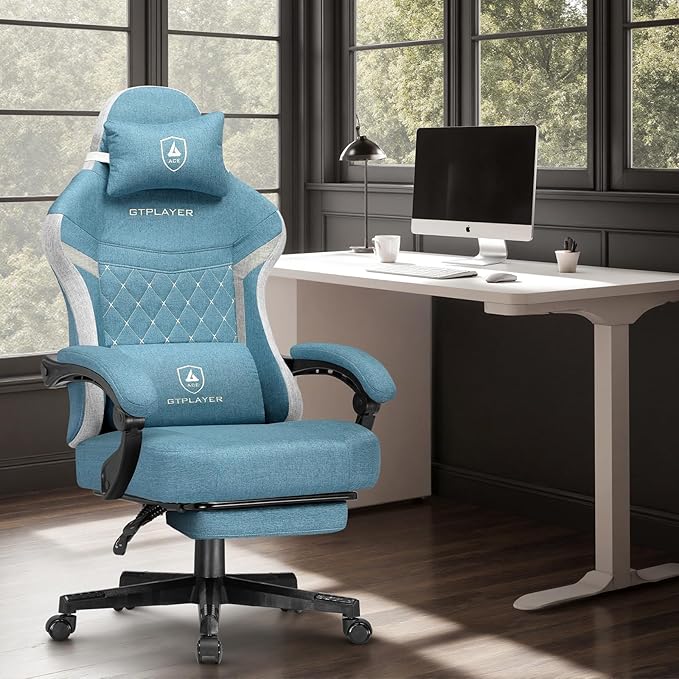 GTPLAYER Gaming Chair Fabric Computer Office Chair with Pocket Spring Cushion Ergonomic Office and Gaming Video Gaming Chair with Linkage Armrests High Back Desk Chair with Adjustable Recliner