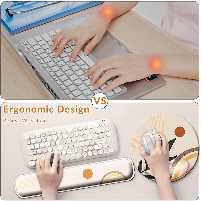 Desk Mat Set + Keyboard and Mouse Pad with Wrist Rest Support4-in-1 Large Mousepad Computer Mats for Desktop Home &amp Office-Boho Leaves