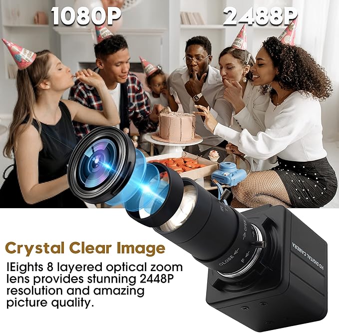 8MP USB Camera Manual Zoom 5-50mm Lens Webcam Variable Focus PC Camera Mini UVC USB2.0 USB with Camera for Computer IMX179 Close-up Camera Varifocal Web Camera Zoomable for Raspberry Pi Laptop