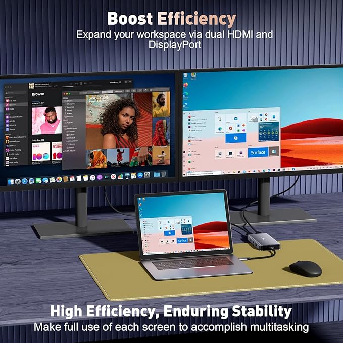 USB C Docking Station Dual Monitor 10 in 1 USB C Hub Multiport Adapter 4K HDMI Port 100W PD SD/Micro USB-C 3.0 USB-A 3.0/2.0 Laptop Dock Station for Mac/HP/Dell XPS/Lenovo Laptop