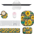 Keyboard Wrist Rest and Mouse Pad Set Keyboard Wrist Support + Small Mouse Pad + Elbow Arm Rest Pad + Coaster Ergonomic Memory Foam Wrist Rest for Computer Keyboard Leopard Sunflower