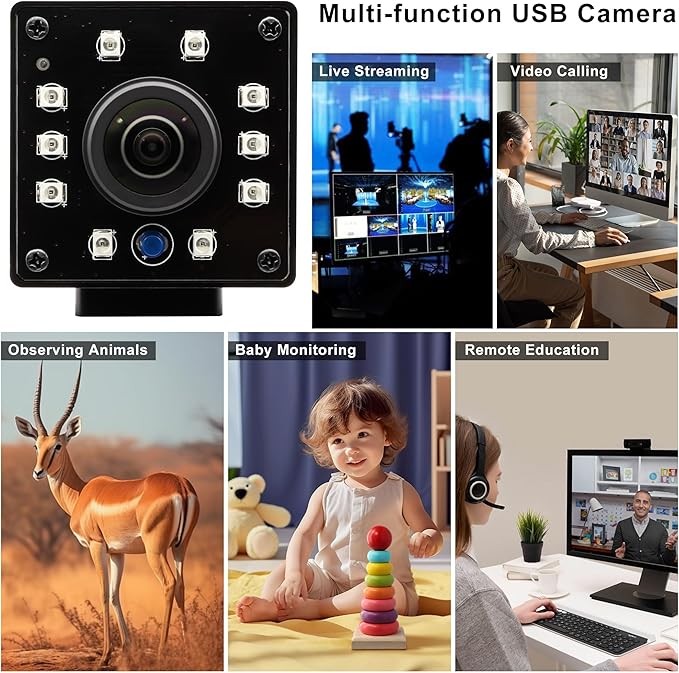 1080P Day&ampNight Vision USB Camera with Auto IR-Cut Switching 166Degree Fisheye Lens Wide Angle Webcam OV2710 30FPS/60FPS/120FPS High Speed Security Camera Plug&ampPlay for Remote Monitoring/3D