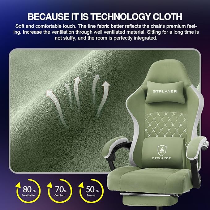 GTPLAYER Gaming Chair Computer Office Chair with Pocket Spring Cushion Linkage Armrests and Footrest High Back Ergonomic Computer Chair with Lumbar Support Task Chair with Footrest