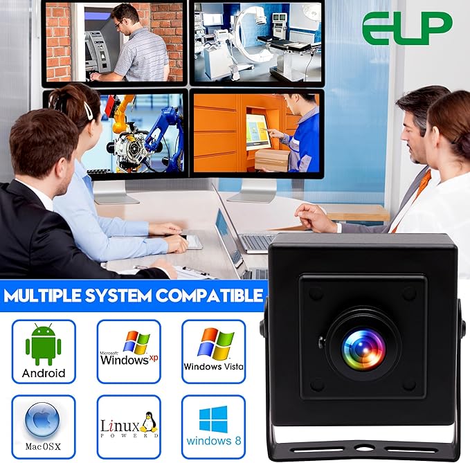 ELP Mini Aluminum Black Case USB Security Camera with 170degree Wide Angle Fisheye Lens USB2.0 Lightburn Camera for Home Security and Machine Vision System9.9ft/3m Cable for PC Laptop Jetson Nano