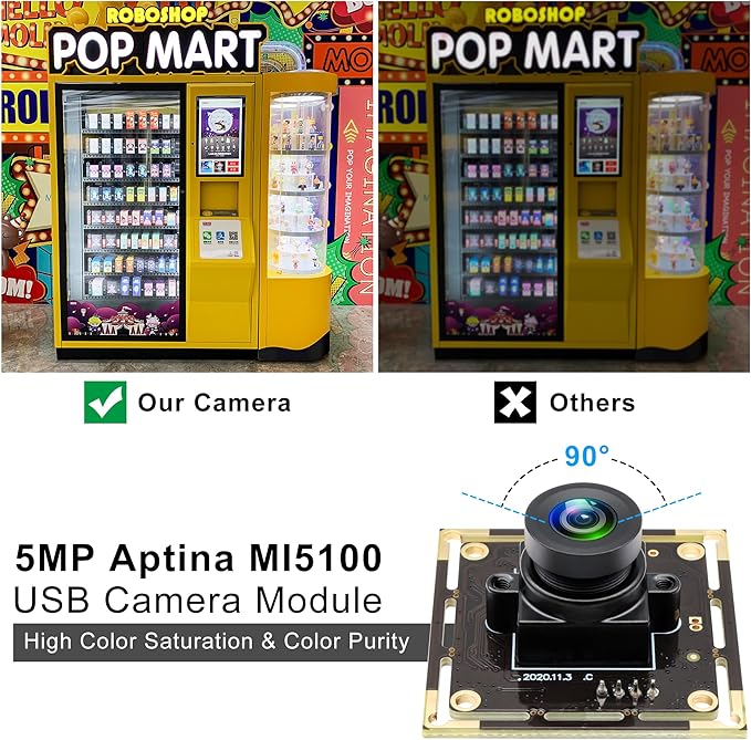 5MP USB Camera Module 2.1mm Wide Angle Lens - 2592x1944 CMOS Sensor Plug &amp Play Industrial Webcam for Machine Vision Inspection Monitoring - Compatible with Windows Linux macOS Raspberry Pi