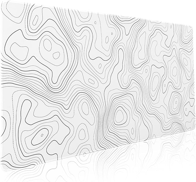 aportt Topographic Map Large Mouse Pad XXL White Lines Contour Geographic Extended Desk Mat Big 90X40 CM Non-Slip Rubber Base Stitched Edge Long Mousepad35.4 x 15.7 Inch