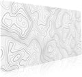 aportt Topographic Map Large Mouse Pad XXL White Lines Contour Geographic Extended Desk Mat Big 90X40 CM Non-Slip Rubber Base Stitched Edge Long Mousepad35.4 x 15.7 Inch