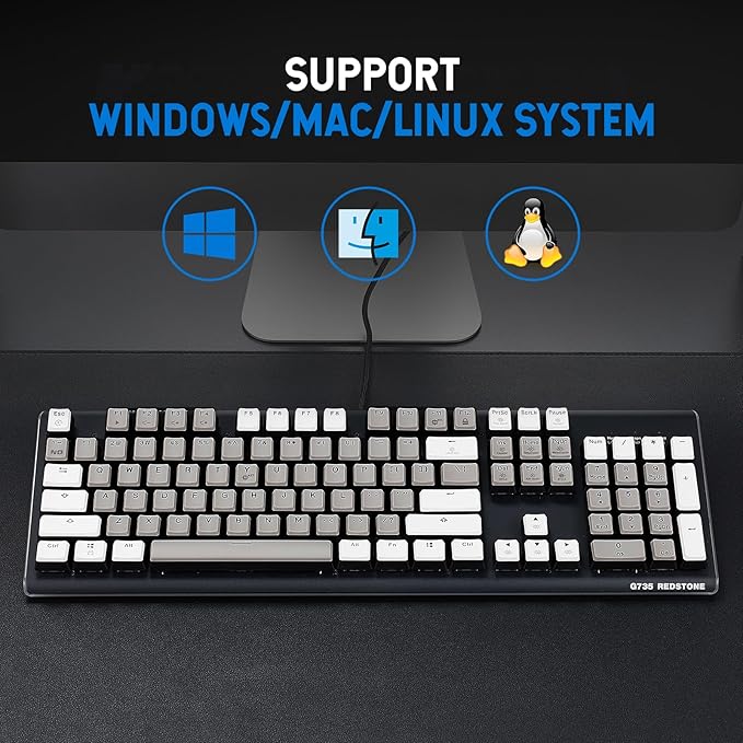 Hexgears GK735 Wired Full Size Mechanical Keyboard Aluminum Housing Built for Gamers w/Kailh Box White Switch White Backlit + Surrounded by RGB Light Strip 104 Keys Gaming Keyboard for PC/Mac
