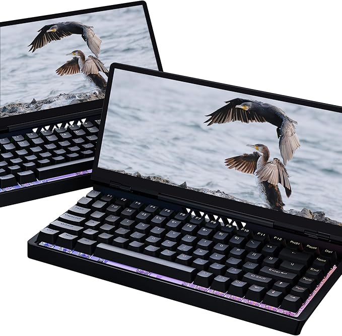 Portable Touch Screen Monitor 12.8 Full HD Laptop Screen Extender with Quiet Keyboard 99-Key RGB Compatible with Laptops/Desktops/Phones Black (KYBT-G)