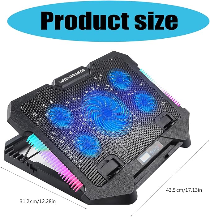 Laptop Cooling Pad Coolers Gaming Fan Stand Adjustable LED Quiet Fan 2 USB Port Heat Dissipation