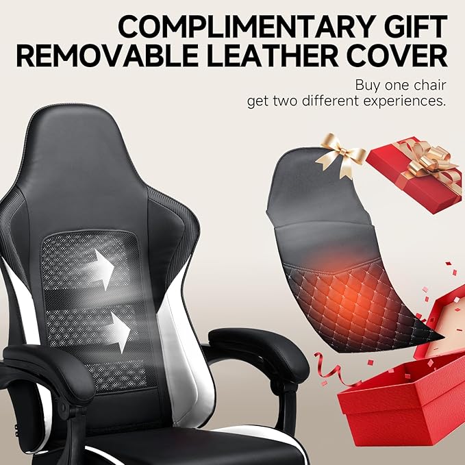 GTPLAYER Gaming Chair High Back Leather Computer Game Chair with Footrest Ergonomic Height Adjustable Office Chair with Removable Cover and Lumbar Support for Gaming and Work (WTwith Leather Cover)