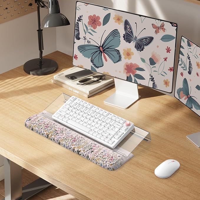 2 in 1 Wrist Pad for Keyboard 3-Level Height Adjustment Keyboard Riser for Typing Memory Foam Wrist Support for Keyboards for Office Home(Off White)