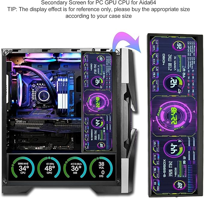 Zopsc Computer Temp Monitor 12.7 Inch 4K PC Sensor Panel Display for aida64 Sub USB Mini Screen CPU GPU Data Monitor for PC Laptop Desktop