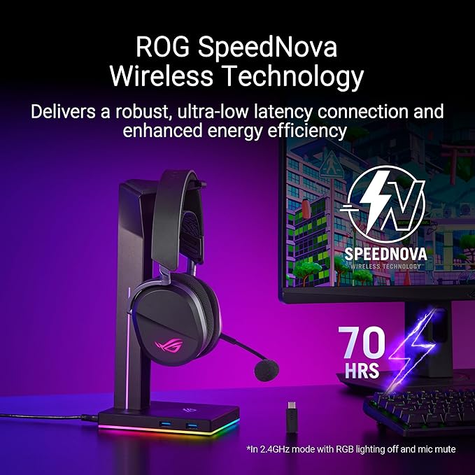 ASUS ROG Pelta Wireless Gaming Headset with Detachable Mic – Tri-Mode (BT 2.4GHz USB-C) 50mm Titanium-Plated Drivers 70Hr Battery Ergonomic Lightweight for PC PS5 PS4 Switch Mobile - Black