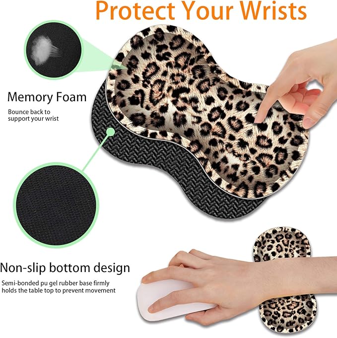 Durable Desk Mat + Wrist Rest Pad + Coasters Set Large Gaming Office Mouse Pad 31.5 x 11.8 Extended Non-Slip Rubber Keyboard Pad Laptop &amp Home Leopard Print Pattern