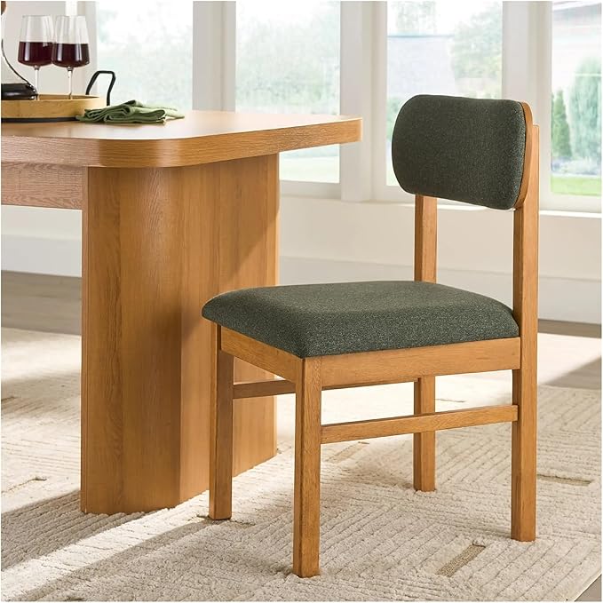 Adjustable Office Computer Chair with Armrest 1pcs Curved Backrest Solid Rubberwood Frame Dining Chairs Cream and OliveGreen Color(OliveGreen)