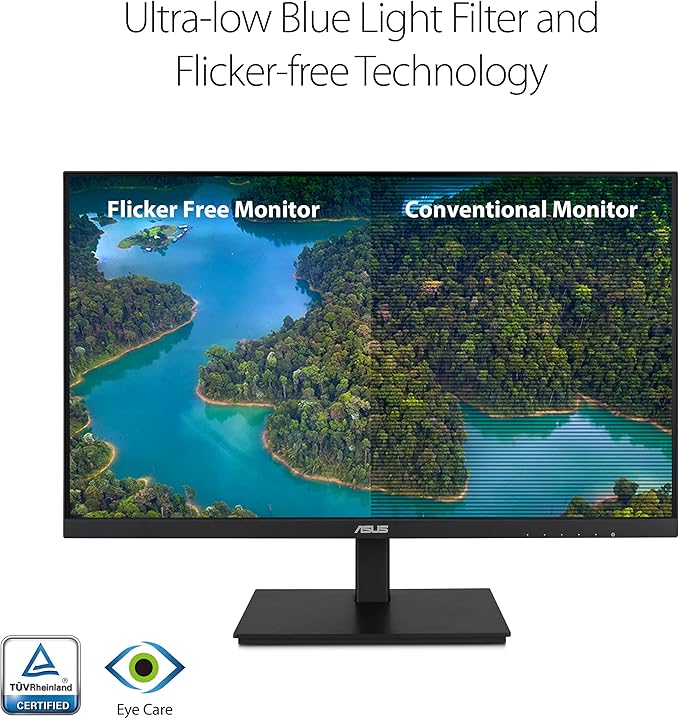 ASUS 24”1080P Monitor(VA24DQSB)-Full HDIPS75HzSpeakers Adaptive-Sync Low Blue Light Flicker Free VESA Mountable Frameless HDMI DisplayPort VGA USB hub Height Adjustable Black12.8x21.3x2.1