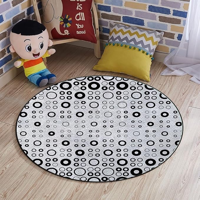 Black White Round Chair Cushion for Office and Home Decoration Chair Cushion Simple Vortex Disc Shaped Interior Ellipse Round mat Office Chair Mat Hardwood Floor mat Geometric Diameter 48 in