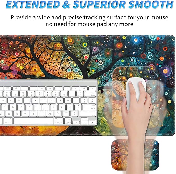 Wrist Rest Pad Small Mouse Pad and Office Desk Mat Set 3 in 1 Desk Pad 11.8 x 23.6+Mousepad +Mouse Wrist Rest with Ergonomic Design Non-Slip for Home Gaming Computer Starry Trees
