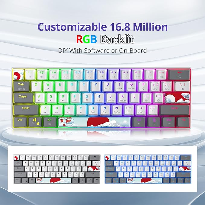 60% Mechanical Keyboard White Grey Compact 60 Percent Gaming Keyboard RGB Backlit 61 Keys Red Switches Mini Keyboard USB Wired Office Keyboard for Windows Mac Laptop PC (61 Grey White)