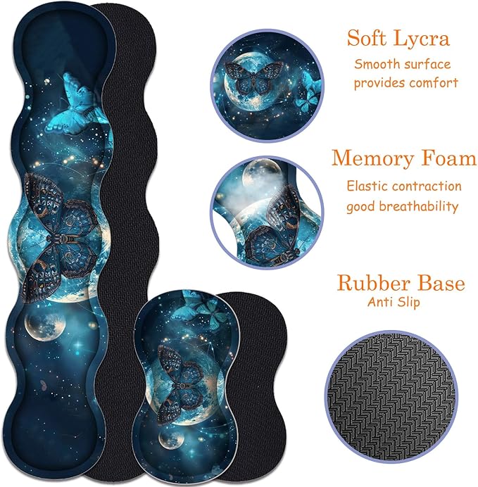 Large Gaming Mouse Pad + Keyboard Wrist Rest + Wrist Support + Coaster Set Memory Foam Ergonomic for Easy Typing XXL Extended Gaming Mouse Pad Table Pad - Selenophora Sibirica