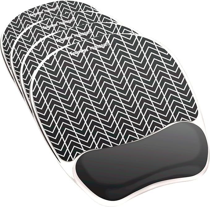 Fellowes Photo Gel Mouse Pad Wrist Rest with MICROBAN - Black Chevron (9549901) (Pack of 4)