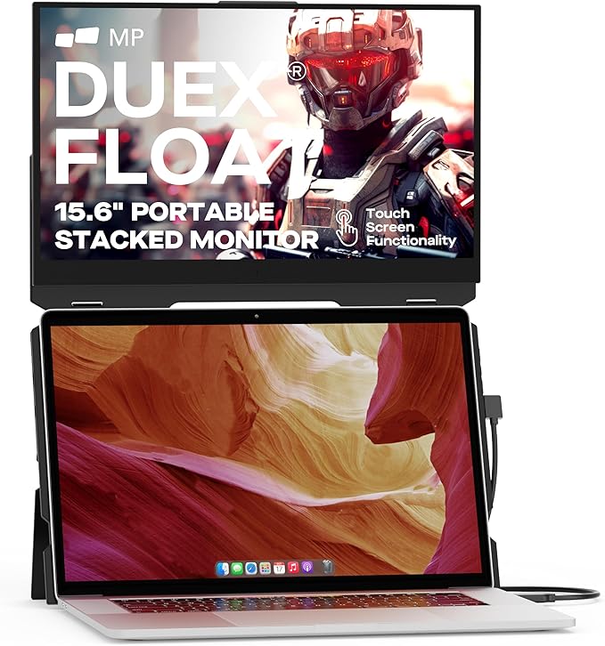 Portable Monitor - Mobile Pixels 15.6 Duex Float Portable Stacked Monitor FHD IPS Touchscreen (Built-in Kickstand) USB C/HDMI Laptop Screen Extender Compatible with Windows/MacOS/ChromeOS/Switch