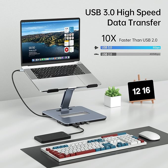 BENFEI Laptop Stand with USB C 6in1 Docking Station HDMI 4K@60Hz 4*USB3.0 100W PD Compatible with MacBook Pro/Air iPad Pro XPS Thinkpad