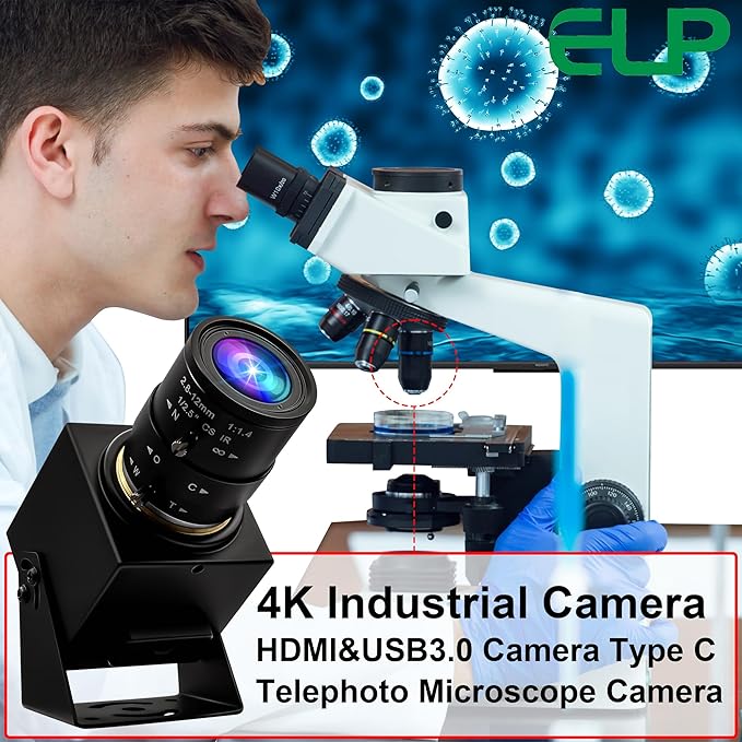 ELP 4K 60fps USB3.0 Webcam - HDMI Output for TV/Monitor - Manual Zoom - High Speed PC Camera for Video Conference - H.264 Variable Focus