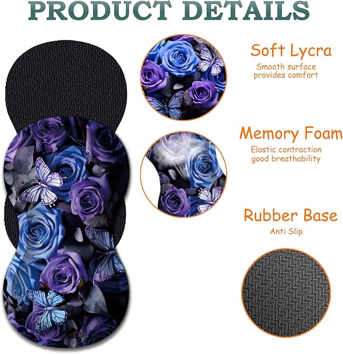 Mouse Pad Set Large Gaming Mouse Pad (31.5X 11.8 inches)+ Wrist Rest Pad + Coaster Ergonomic Wrist pad Home Office Desk Accessories Decor Supplies Purple Roses and Blue Butterflies