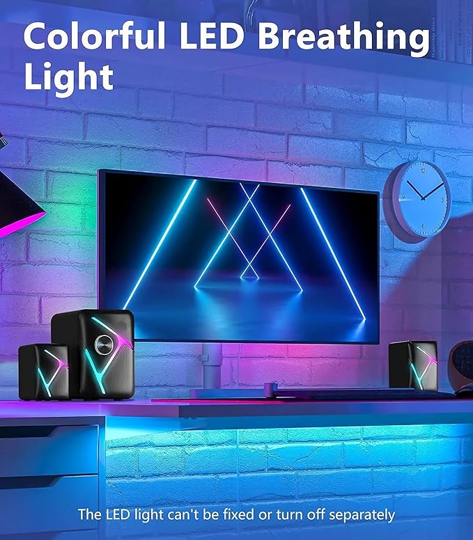 CORN 2.1 Gaming Speakers with RGB Gradient Light PC Speakers with Dynamic Sound USB Powered &amp 3.5mm Aux Desktop Computer Speakers with Volume Control Compatible with PC Laptop PS4 TV Phone