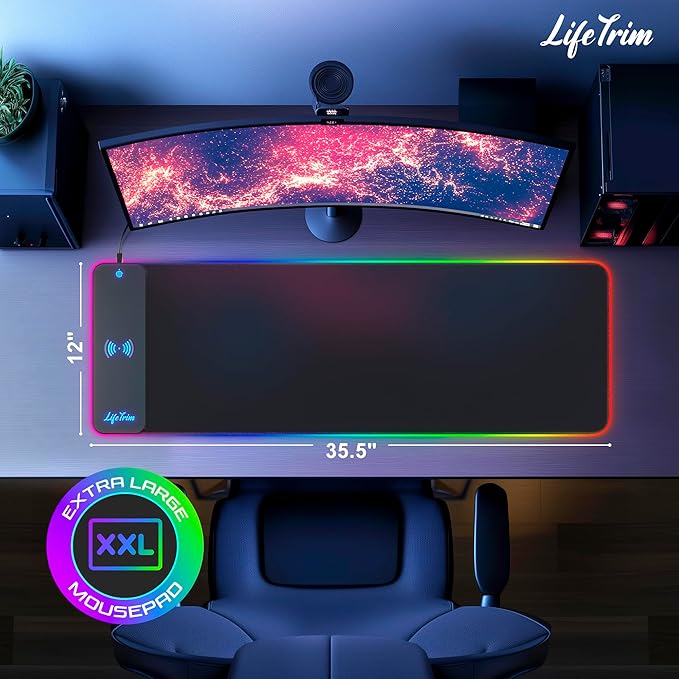 Wireless Charger LED Mousepad 35.5 x 12 Inch RGB Gaming Mouse Pad 10 Light Modes 4mm Thick Large Desk Pad Wireless Charging Cool Mouse Pad for PC Accessories &amp Gaming Gifts