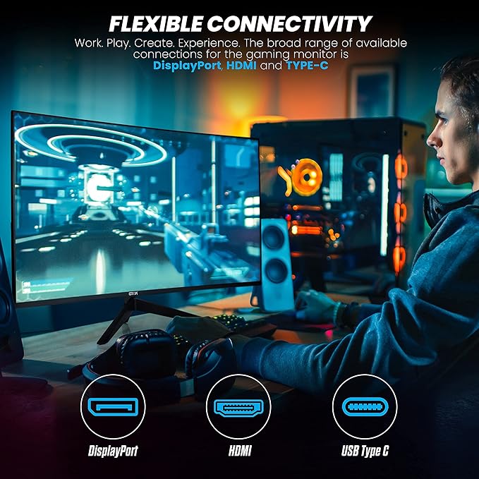 GTEK F2740C 27-Inch Curved Frameless Gaming Monitor Full HD 1920 x 1080P 1800R VA 1ms MPRT 240Hz FreeSync Speakers DisplayPort/HDMI/Type-C VESA (Renewed)