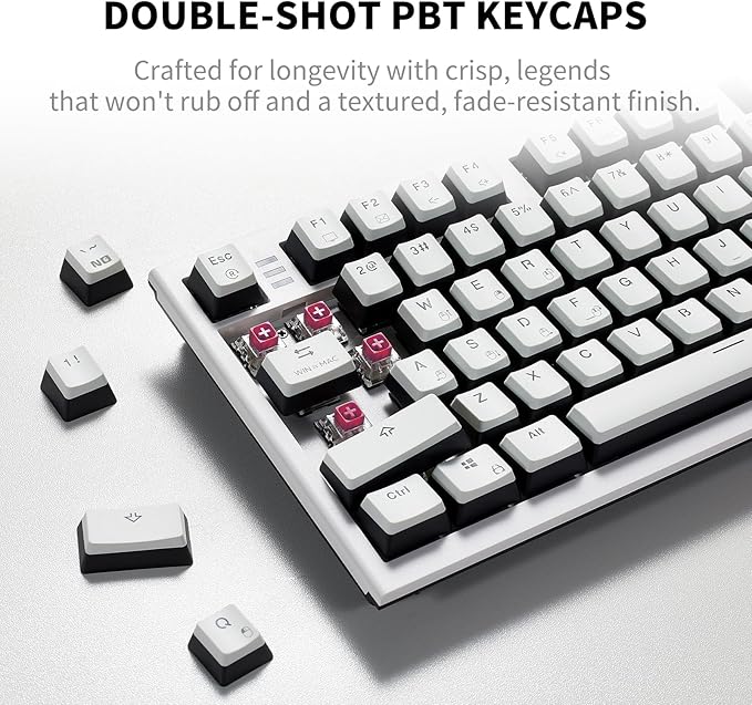 Hexgears X2 TKL Wireless Mechanical Gaming Keyboard with Magnetic Wrist Rest Dual-Mode 2.4GHz/USB-C Ergonomic Keyboard Pre-lubed Linear Switches White LED Backlit Computer Gaming Keyboards