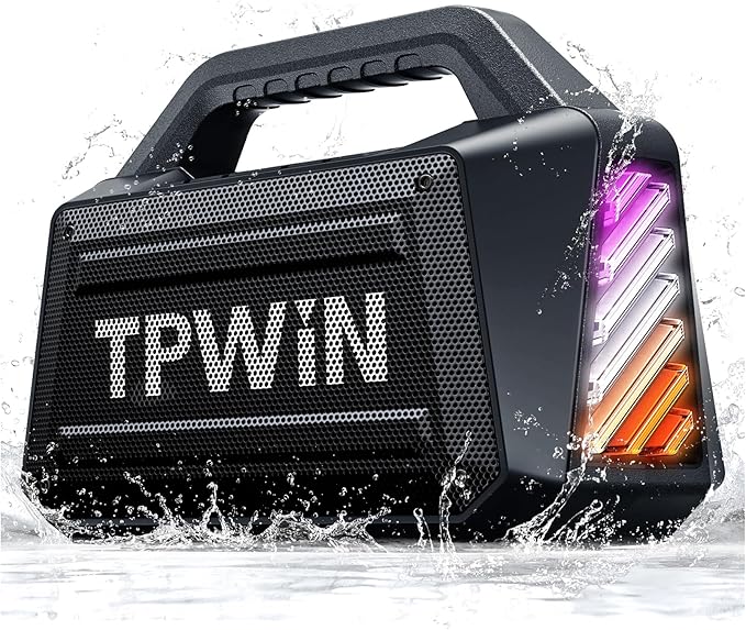 Bluetooth Speaker - 80W Loud Rugged Outdoor Speakers IPX6 Waterproof 20H Playtime Deep Bass Lightshow TWS BT 5.3 Wireless Portable for Travel Hiking Camping Beach Pool - Black