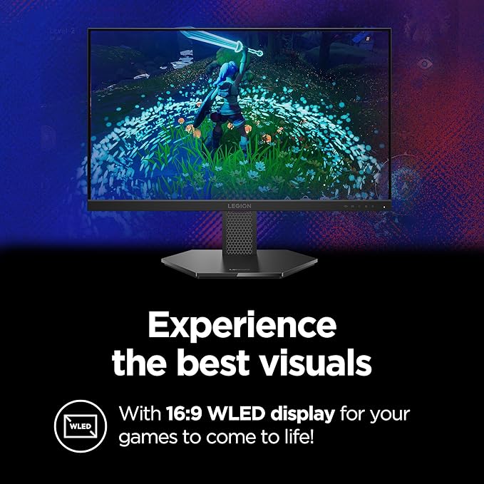 Lenovo Legion 24-10 Gaming Monitor - 23.8 IPS FHD Display - 240Hz - 0.5ms MPRT - AMD FreeSync Premium - HDR10 - Ergonomic LTPS Stand - HDMI 2.1 and DisplayPort 1.4 - Raven Black