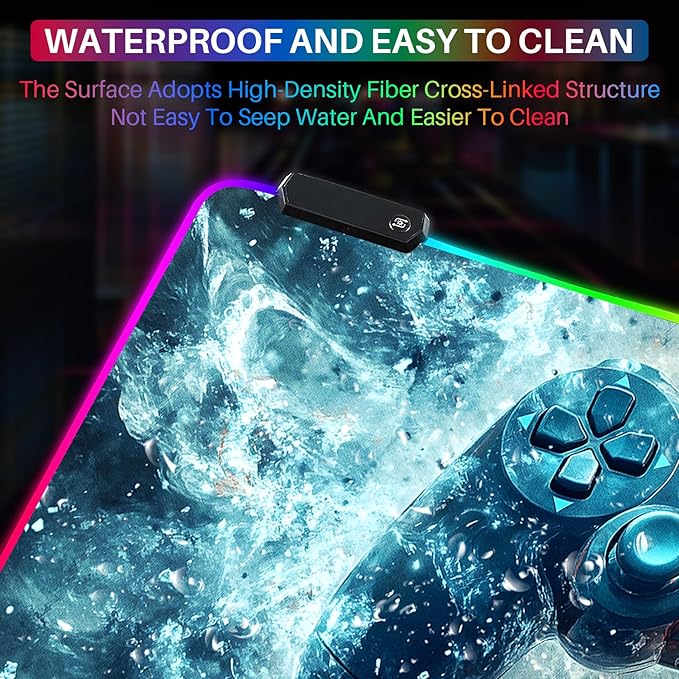 XL Led Gaming Mouse Pad with 14 Light Modes - Light Up Gamer Mouse Pad31.5 x 11.8in Non-Slip Gamepad Style RGB Large Gamer MousepadBlack Long Glowing Gaming Accessories for DeskWaterproof