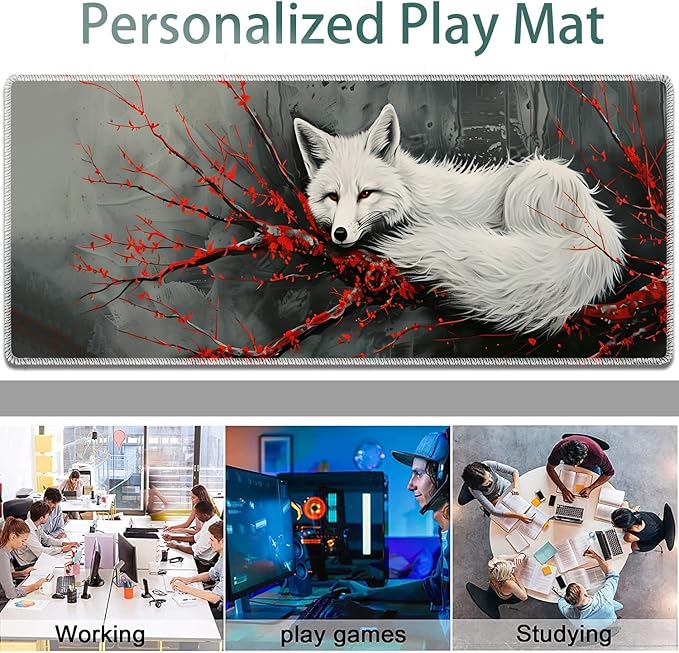 Large Gaming Mouse Pad + Keyboard Wrist Rest + Wrist Support + Coaster Set Memory Foam Ergonomic for Easy Typing XXL Extended Gaming Mouse Pad Table Pad - Red Branch and Fox