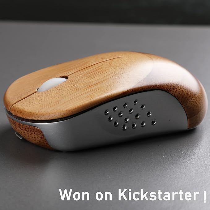 Icemouse Wireless Bamboo Mouse – Rechargeable Silent Optical Mouse 4 DPI USB Receiver Eco-Friendly for Laptop &amp PC