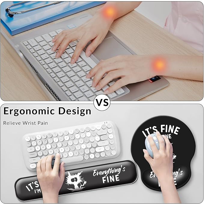Desk Mat Set + Keyboard and Mouse Pad with Wrist Rest Support4-in-1 Large Mousepad Computer Mats for Desktop Home &amp Office-It's fine I'm fine Everything is fine