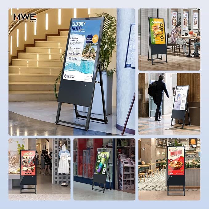 MWE 32 Inch Digital Signage Display Portable LCD Digital Kiosk Advertising Display Poster Android Kiosk with Auto Media Player HDMI/USB