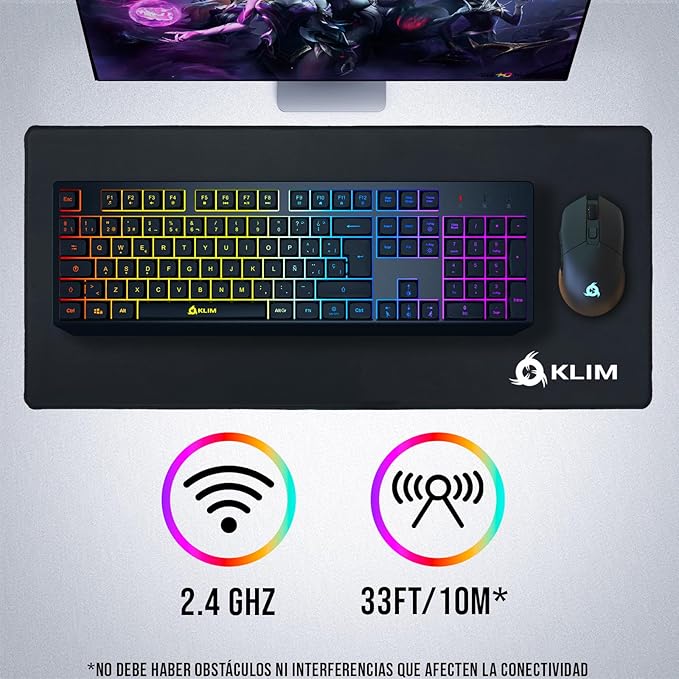 KLIM Chroma Wireless Spanish (España) Keyboard RGB Backlit Wireless Keyboard Rechargeable Battery Quiet Water-Resistant Plug &amp Play for PC Mac PS4/PS5