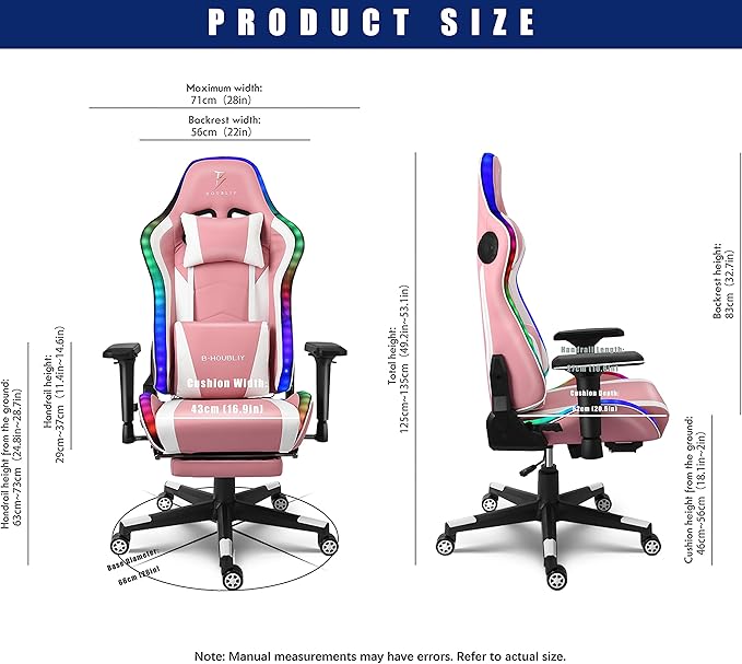 TBQATNTS Gaming Chair with Massage and SpeakersErgonomic Video Gaming Chair with Footrest and Lumbar SupportRGB Racing Gaming Chair Computer Chair for Adults and Teens 400lb.Pink