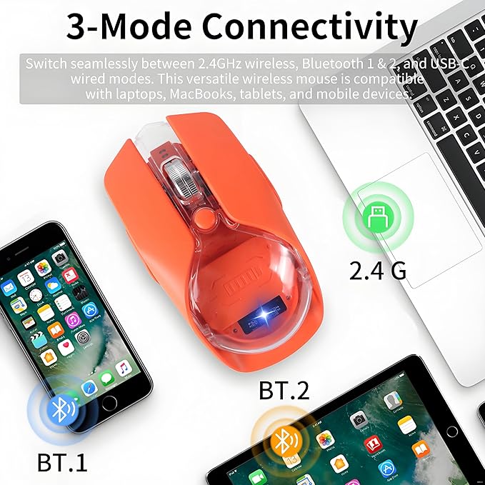 Wireless Mouse-3 Modes: 2.4G Bluetooth &amp USB-C Wired Silent RGB Type-C RechargeableBattery Display Magnetic Shell Ideal for Gaming &amp Office Use Compatible with Laptops &amp MacBooks (