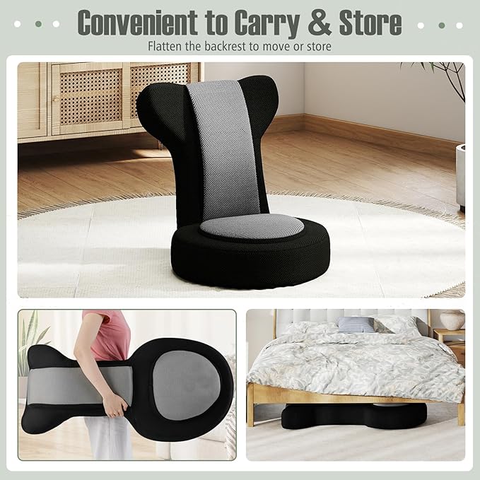 GOFLAME Folding Floor Chair Lazy Sofa Chair with Adjustable Headrest &amp Backrest Sponge Padded Seat Cushion Portable Floor Gaming Chair for Adults Teens Grey