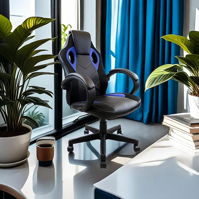 Nicer Furniture Gaming Chair Reclining Racing Game Chair Ergonomic Computer Chair for Gamer with Back Tilt and Armrest (Blue)