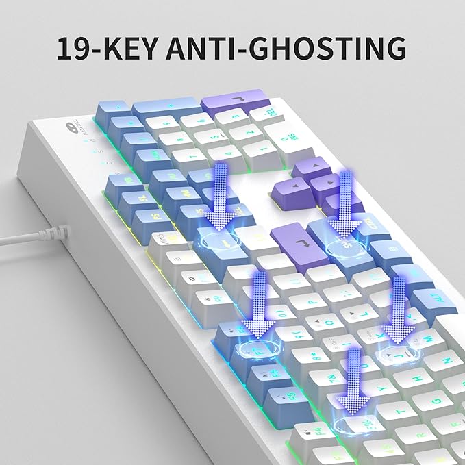 MageGee Creamy KeyboardsK2 Classic Keyboard Wired RGB Backlit 104 Keys Waterproof Ergonomic KeyboardPC Keyboards for PC/loptop/MAC - Lris Violet