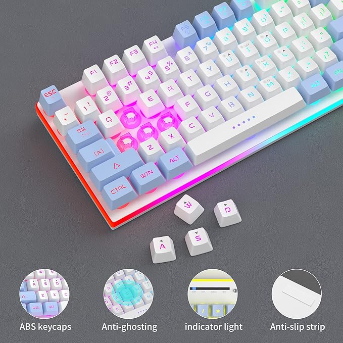 MageGee GT838 Gaming Keyboard and Mouse Combo 104 Keys RGB Backlit Quiet Wired Keyboards for Laptop PC MAC with Number Pad Metal Panel Anti-Ghosting White Blue