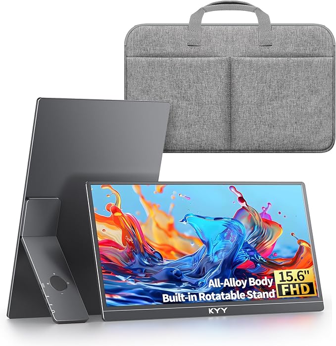 KYY Portable Monitor Built-in Stand (K1302R) and Travel Bag